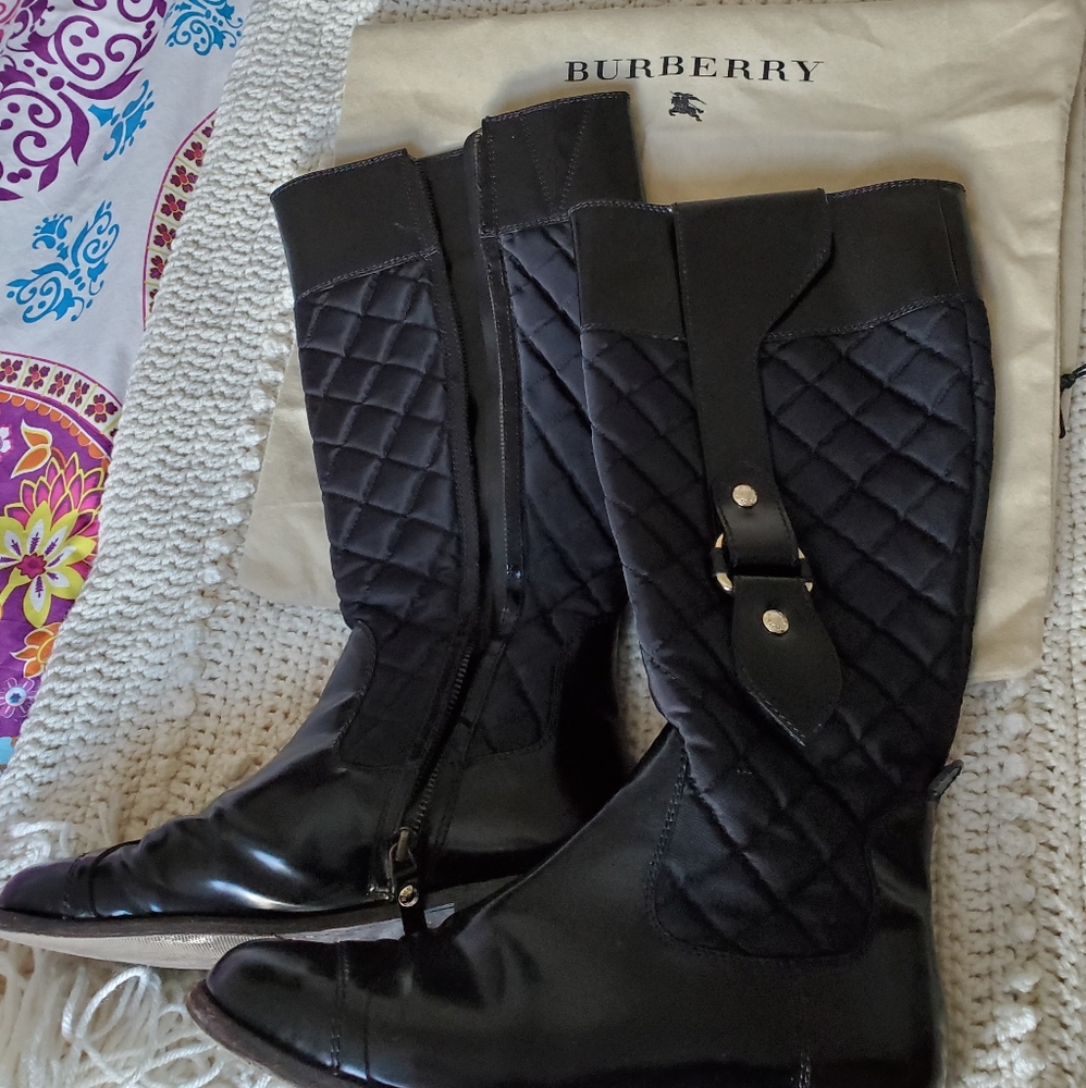 Burberry tall boots, quilted and patent leather